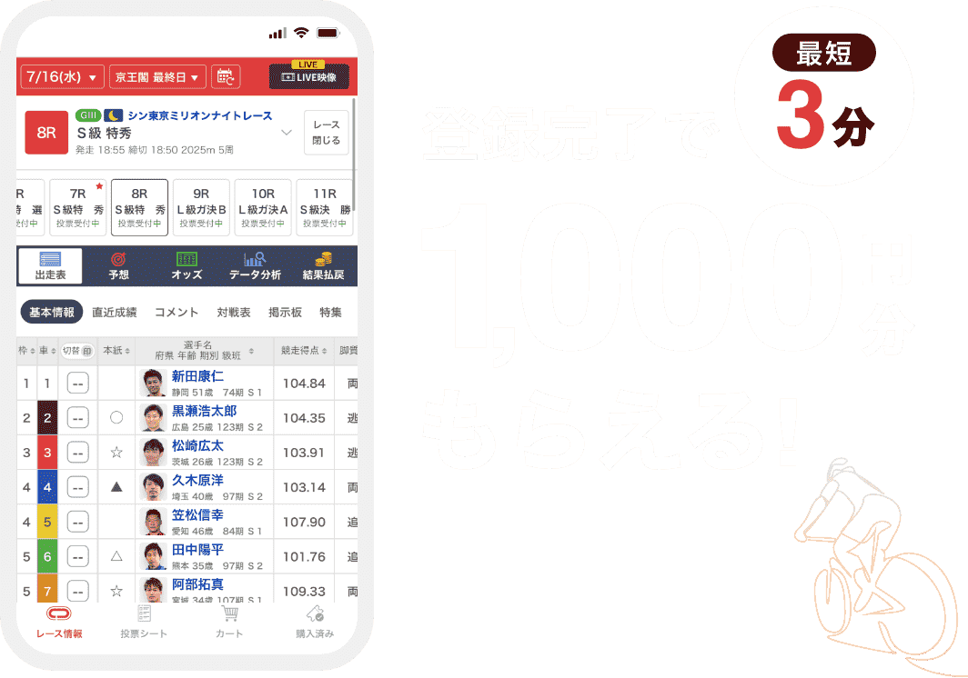 最短3分!本人確認完了で1000円分もらえる!